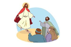 A Biblical Scene depicting the Ascension of Christ surrounded by His devoted Followers vector