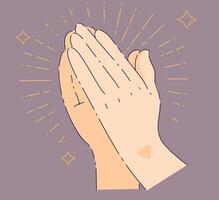 An Illustration Featuring Praying Hands with a Captivating Sparkle Effect Design vector