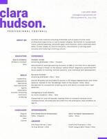 Purple Minimalist Professional Athlete Resume template