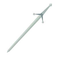 Medieval claymore sword. Double-edged knight weapon with a detailed hilt and long blade. Flat style hand drawn illustration vector