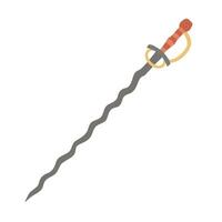 Flamberge sword with flame-like wavy blade and protective knuckle guard. Medieval weapon. Flat style hand drawn illustration vector