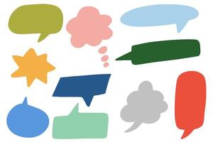 Set of colorful speech and thought bubble silhouettes. Collection with various abstract dialogue shapes in bright, playful colors. Ideal for kids designs, comics, posters, stickers vector
