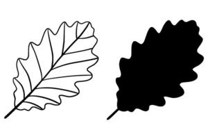 Minimalist black leaf illustration with both silhouette and outline versions. Simple linear and filled botanical design, perfect for nature themes, tattoos, eco branding vector