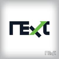 Arrow inside Next text logotype. Unique design identity. Font flat logo template. vector