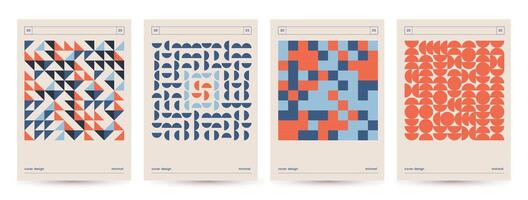 Retro colors covers or posters template with geometric pattern , abstract circle, triangle and square art. Trendy bauhaus pattern backgrounds op-art collection. vector