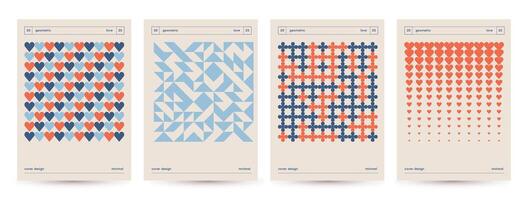 Brutalist minimal style Posters set with flat basic figures, geometric graphic elements of simple shapes square composition, Modern color print artwork, vector