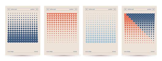 Grunge point perforated halftone cover page templates set. Urban posters faded halftone backgrounds. Vintage halftone minimalistic style cover leaflets. Matrix elements. vector