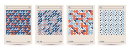 Minimal geometric covers set. Square Bauhaus print for retro modern patterned vintage funky backdrop for greeting cards posters. texture. vector
