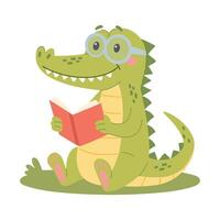 Alligator reading a book vector