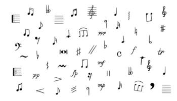 Set of musical notes isolated on white background. Black and white illustration. vector