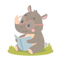 Rhino reading a book vector