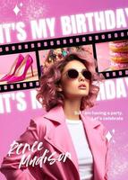 Pink birthday invitation card template