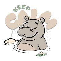 Keep Calm and Stay Swim Hippo Tshirt Design and sticker vector