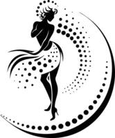 Elegant Dancer Silhouette with Dot Pattern and Crescent Moon vector