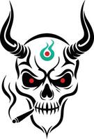 Sinister Skull with Horns and Cigarette vector
