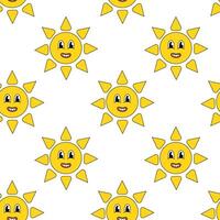 Seamless pattern with Smiling Face Sun. Groovy style. flat illustration. vector