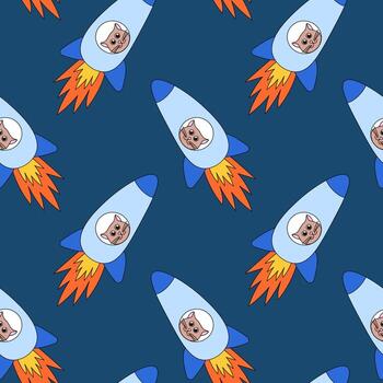 sin costura modelo con gracioso gato en cohete. plano ilustración. vector