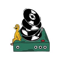 record player retro cartoon illustration vector