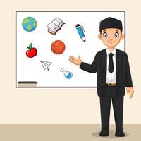 cartoon of principal pointing to white board vector