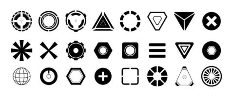 Isolated Cyber Abstract Icon set, Futuristic symbol, Cyber space graphic elements for Decorations, Modern Technology, Black minimal vector