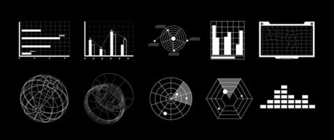 Futuristic Hologram, Wireframe and Radar graphic elements, Cyber punk illustration design, Chart and Infographic for Dashboard and Decoration vector
