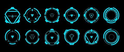 Isolated Blue Game Aiming symbol, HUD Futuristic Screen Monitoring graphic elements, Technology Digital Target and Scanning Illustration. vector