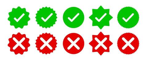 Yes and No icon set, Isolated Check Mark symbol, Check, Tick and Vote graphic elements design in Flat design, Green and Red Check Box, Editable. vector