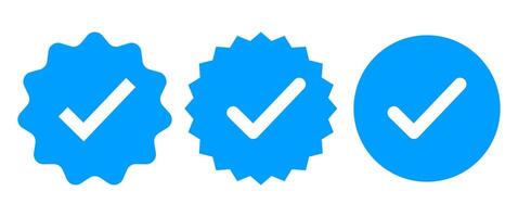 Blue Check Mark Icon Set, Verified, Certified, Approved Badge Design for UI, Web, Social Media. vector