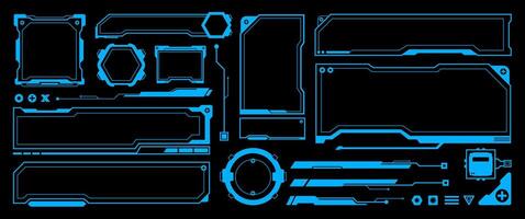 Blue Futuristic Technology elements design, Cyberpunk Theme Bordera and frame, Sci fi infographic moniter and display illustration Template. vector