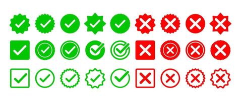Isolated Check Box design symbol, Green and Red Tick icon set design, Yes, No Buttons, Check, Vote and Choice illustration. UI Graphic elements. vector
