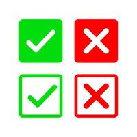 Isolated Check Mark and Cross Icon Set, Isolated Green Tick and Red X Symbol for UI, Approval, Error, and Notification Design, Editable vector