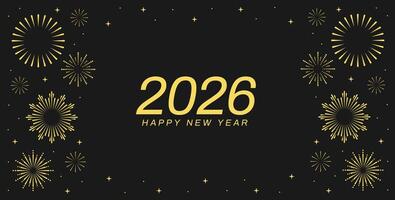 Happy new year 2026 design. Background with round sunburst, line editable sun frame. Radial circle border. Firework black explosion. vector