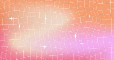 Y2k light pastel colors fluid mesh background. Wallpaper with grid and stars. Blurry pastel rose pink gradient background vector