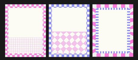 Charming hand frame in vintage retro style with checkered tartan background. Checkered rectangle border vector