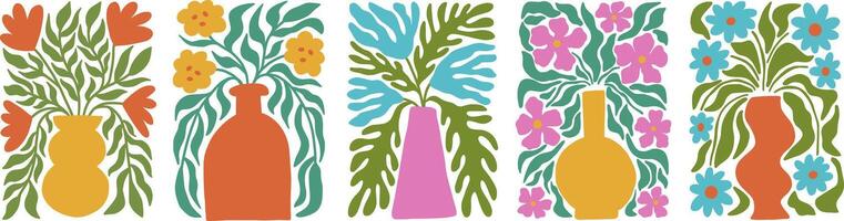 Groovy abstract floral rectangle in flat style. Wavy retro flower plant in naive hippie 60s 70s style. vector