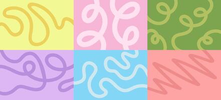 Set of horizontal background with wavy line in flat style. Banner with organic curvy curly stripe. Wave line art in flat style. Pastel colors vector
