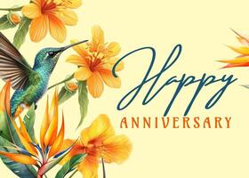 Soft Yellow Tropical Anniversary Greeting Card template