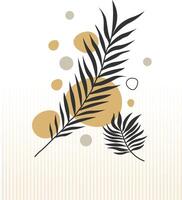 Abstract botanical composition with fern leaves and golden shapes Flat botanic design boho wall art vector