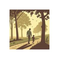 Enjoy heartfelt father child bonding in a calm forest scene. vector