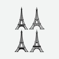 Four Simple Line Art Eiffel Tower Illustrations. vector