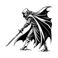 Mysterious masked warrior holding sharp sword fantasy character artwork. vector