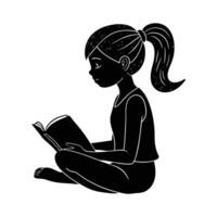 A captivating silhouette of a young girl engrossed in reading a book. vector