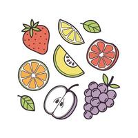 Fresh fruity icons in playful hand drawn colorful look vector