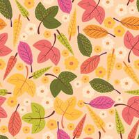 Lovely Autumn Leaves and Botanical Seamless Pattern. Hand drawn nature elements with playful fall colors perfect for cards, patterns, print, web vector