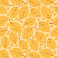 Golden Yellow Leaves on Soft Beige Background. Repeatable fall nature pattern. Simple and elegant autumn foliage background perfect for cards, patterns, print, web vector