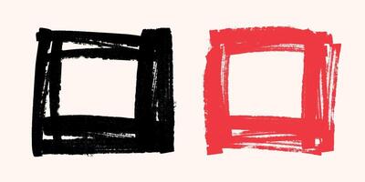 Abstract Ink Brush Squares in Black and Red. Minimalist shapes on white background perfect for cards, patterns, print, web vector