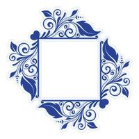 Elegant Blue Floral Square Frame with Decorative Swirls. Vintage flourish calligraphic corners and dividers in baroque style. Perfect for invitations, stationery, greeting cards, certificates borders vector