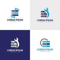 Server fix repair logo design concept for networking data storage hosting technology business vector