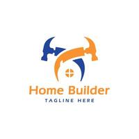home builder logo design modern minimal concept house hammer build construction real estate vector