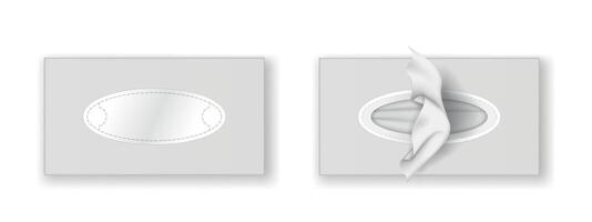 Mockup of a tissue box with tissues emerging. Clean and minimalistic design in neutral tones. Ideal for presenting packaging concepts and product designs. vector